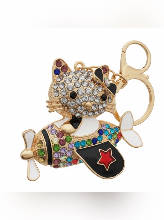 Accessories - Rhinestone-Embellished Kitty on helicopter bag charm Multicolor Rhinestones